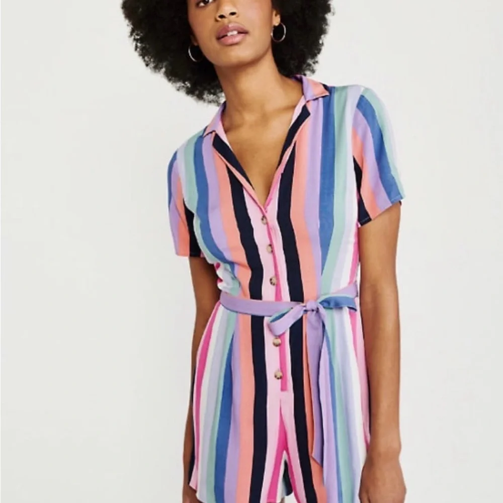 Abercrombie & Fitch Pastel Striped Button Romper - Picture 2 of 8